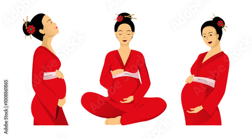 Japanese pregnant woman in different poses