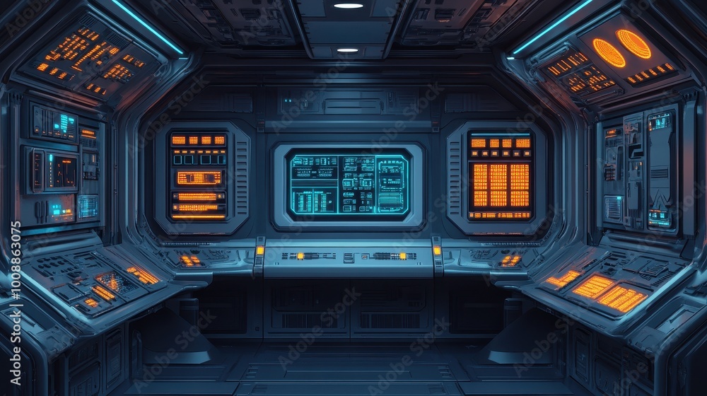 Obraz premium Futuristic Sci-Fi Spacecraft Interior Control Room