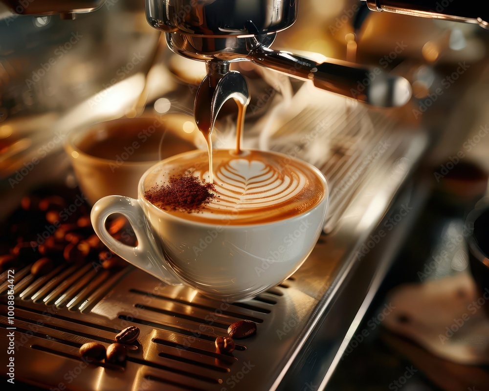 Barista making coffee with latte art, dynamic and inviting, Culinary, Warm tones, Photograph, Coffee culture Barista making coffee with latte art, dynamic and inviting, Culinary, Warm tones, Photograph, Coffee culture