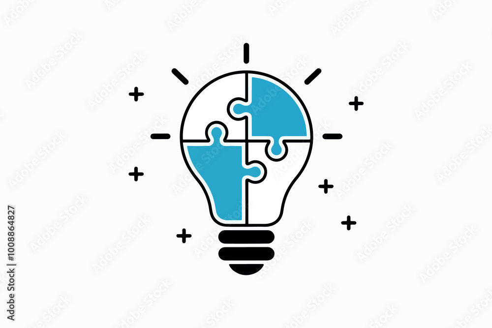 Light bulb with puzzle pieces, concept of idea, innovation and solution.