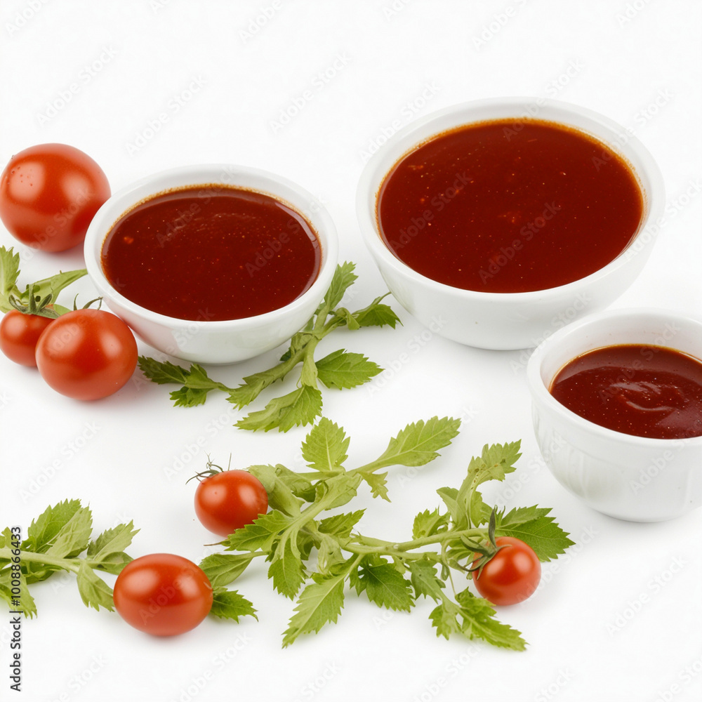 Barbecue sauce with tomatoes, isolated on white background Barbecue sauce with tomatoes, isolated on white background