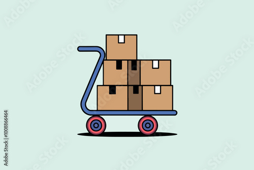 Cart carrying cardboard boxes, delivery and logistics concept.