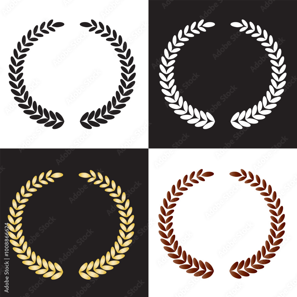 Laurel wreath silhouette vector collection with white and black Background . Vector Illustration. EPS 10 Laurel wreath silhouette vector collection with white and black Background . Vector Illustration. EPS 10