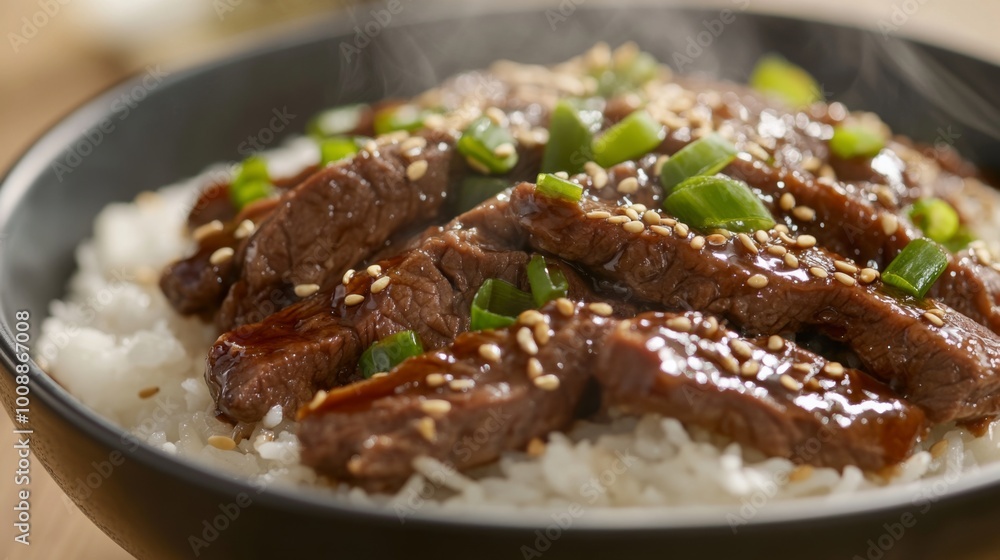 Delicious Beef Dish Over Steamed Rice Bowl Delicious Beef Dish Over Steamed Rice Bowl