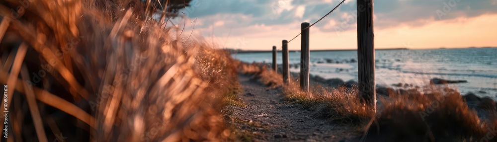 Coastal path with ocean views, serene and picturesque, Coastal, Cool tones, Photograph, Nature trail Coastal path with ocean views, serene and picturesque, Coastal, Cool tones, Photograph, Nature trail