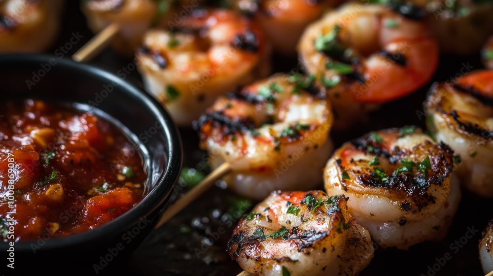 Grilled Shrimp Skewers with Spicy Sauce Grilled Shrimp Skewers with Spicy Sauce