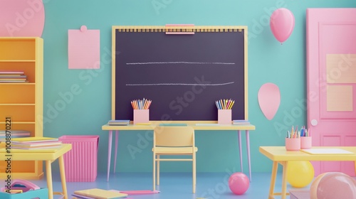 3D Colorful Classroom Back to School Concept Design