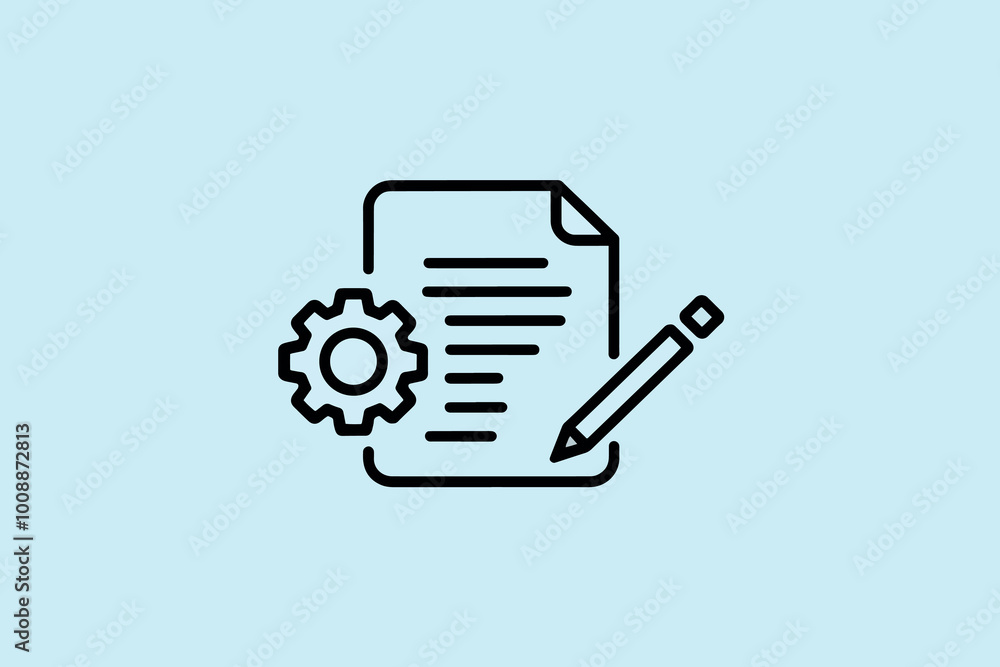 Sheet of paper with gear and pencil, concept of creativity and invention. Sheet of paper with gear and pencil, concept of creativity and invention.