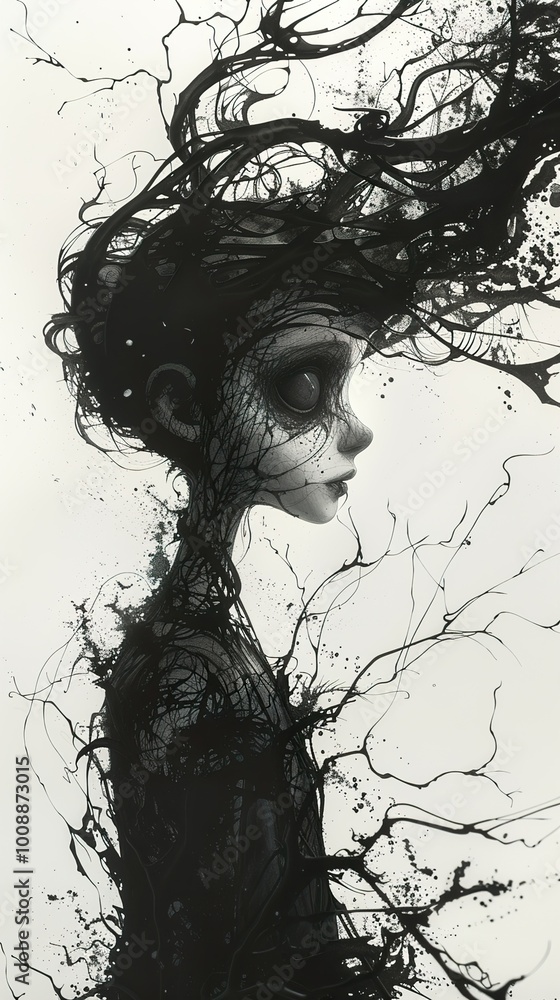 Dark Surreal Portrait: A Figure Emerging from Ink Dark Surreal Portrait: A Figure Emerging from Ink