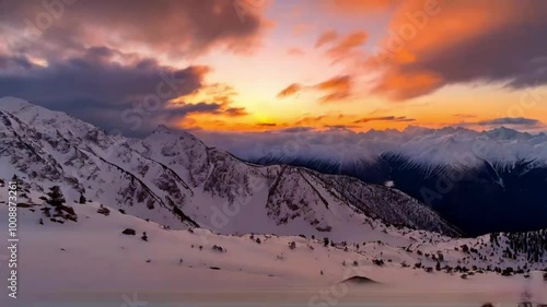 Grand Teton National Park Timelapes, Mount Moran with Clouds Passing over at Dusk photo