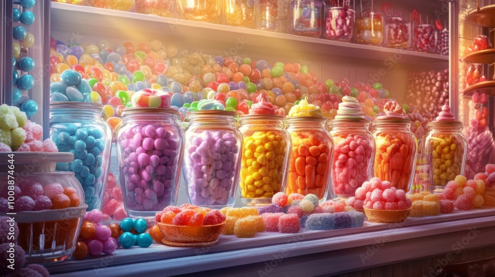 Colorful Candy Display in Glass Jars Colorful Candy Display in Glass Jars