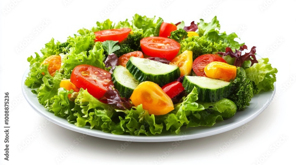 A vibrant plate of organic salad made with fresh greens, colorful vegetables, and a light vinaigrette, appealing to health-conscious consumers. A vibrant plate of organic salad made with fresh greens, colorful vegetables, and a light vinaigrette, appealing to health-conscious consumers.