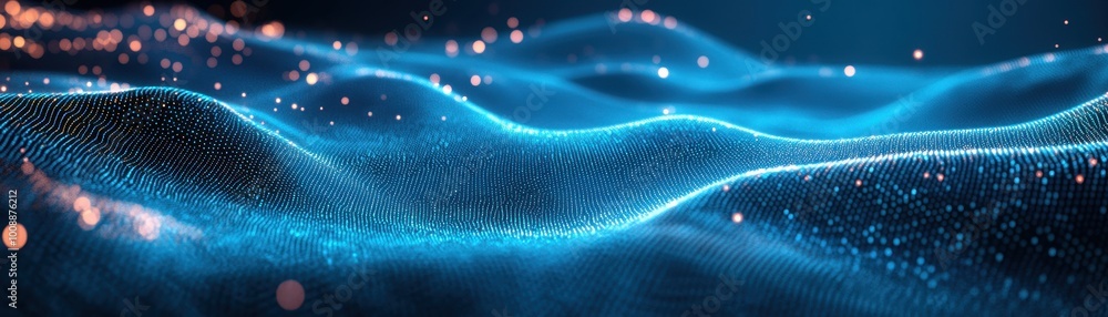 Abstract Digital Landscape with Glowing Particles and Wave Patterns in a Futuristic Blue Color Scheme Abstract Digital Landscape with Glowing Particles and Wave Patterns in a Futuristic Blue Color Scheme