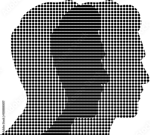 Vektor Silhouette - Kopf vom Mann im Profil - Punkte Signale Muster - Hirnforschung und Psychologie - Verhalten - Verschiedene Persönlichkeiten und Rollen 