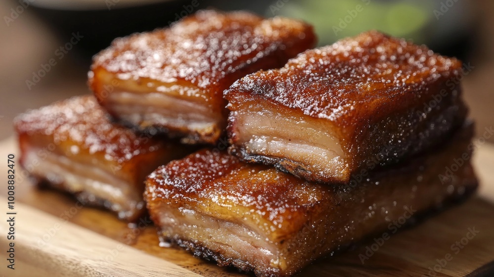 Crispy pork belly is delicious with its crunchy skin and tender meat, mildly salty and perfectly balanced, especially tasty when paired with dipping sauce. Crispy pork belly is delicious with its crunchy skin and tender meat, mildly salty and perfectly balanced, especially tasty when paired with dipping sauce.
