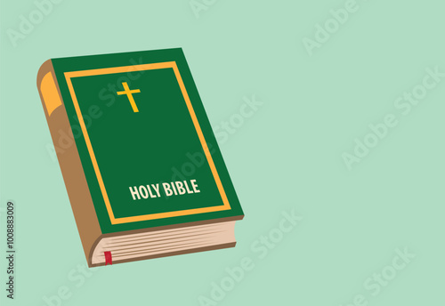 Holy Bible on isolated green color. Editable Clip Art.