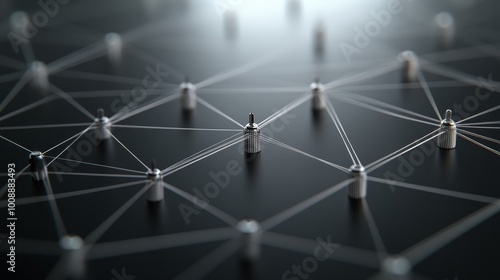 A modern network hub visualized in [abstract Bauhaus style], with [interconnected nodes], [bold lines], [high-contrast shadow effects], and [exploded orthography] revealing internal cables, solid