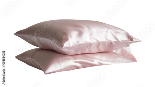 Soft pink silk pillowcases on white background 