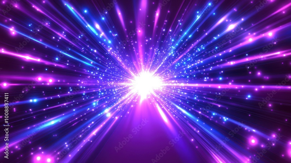 Abstract purple light rays background, a space-time tunnel effect, the speed of light. Abstract futuristic neon background. Abstract purple light rays background, a space-time tunnel effect, the speed of light. Abstract futuristic neon background.