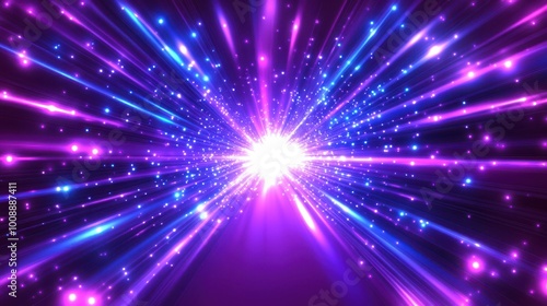 Abstract purple light rays background, a space-time tunnel effect, the speed of light. Abstract futuristic neon background.