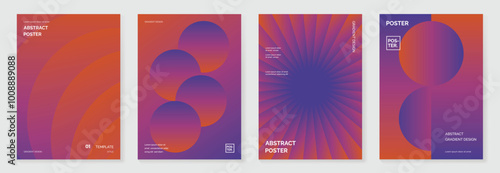 Modern gradient poster background vector set. Minimalist cover template with monotone perspective geometric prism shapes collection. Ideal design for social media, cover, banner, flyer.