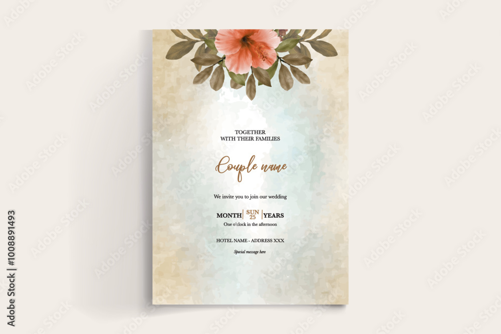 WEDDING INVITATION FRAME WITH FLOWER DECORATIONS WITH FRESH LEAVES WEDDING INVITATION FRAME WITH FLOWER DECORATIONS WITH FRESH LEAVES
