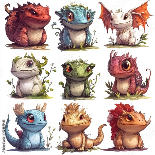 set cartoon dragon fantasy illustration. photo