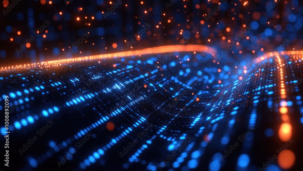 Obraz premium Abstract Digital Wave with Glowing Particles