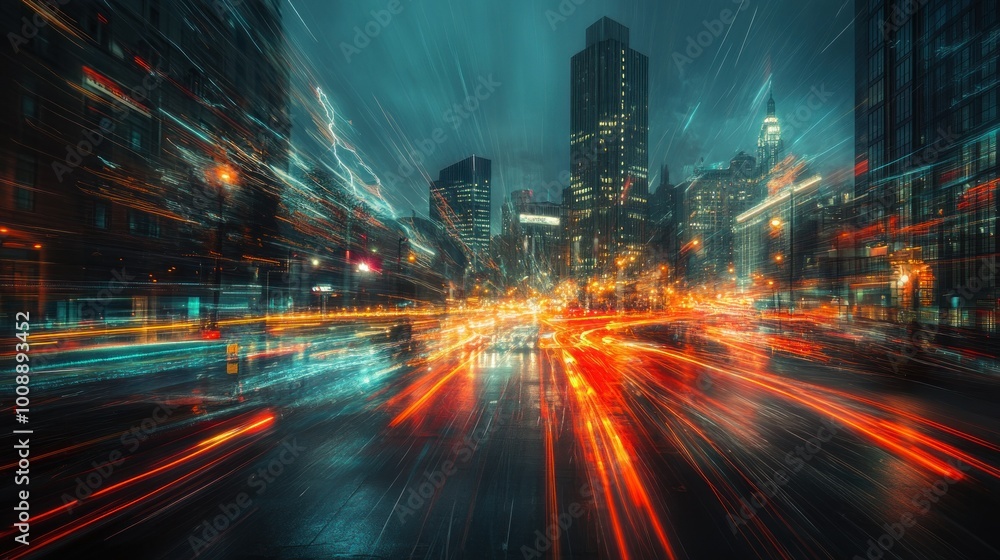 Cityscape with Light Trails of Traffic at Night Cityscape with Light Trails of Traffic at Night