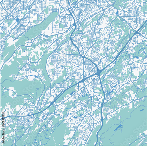 Map of Hoover in Alabama in a professional blue style. Contains layered vector with roads water, parks, etc.