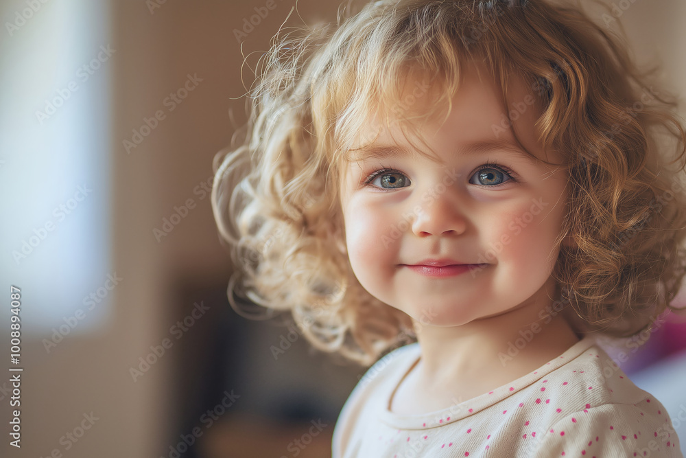 A young child with curly hair and bright eyes smiles warmly, embodying innocence and joy in a candid moment. A young child with curly hair and bright eyes smiles warmly, embodying innocence and joy in a candid moment.
