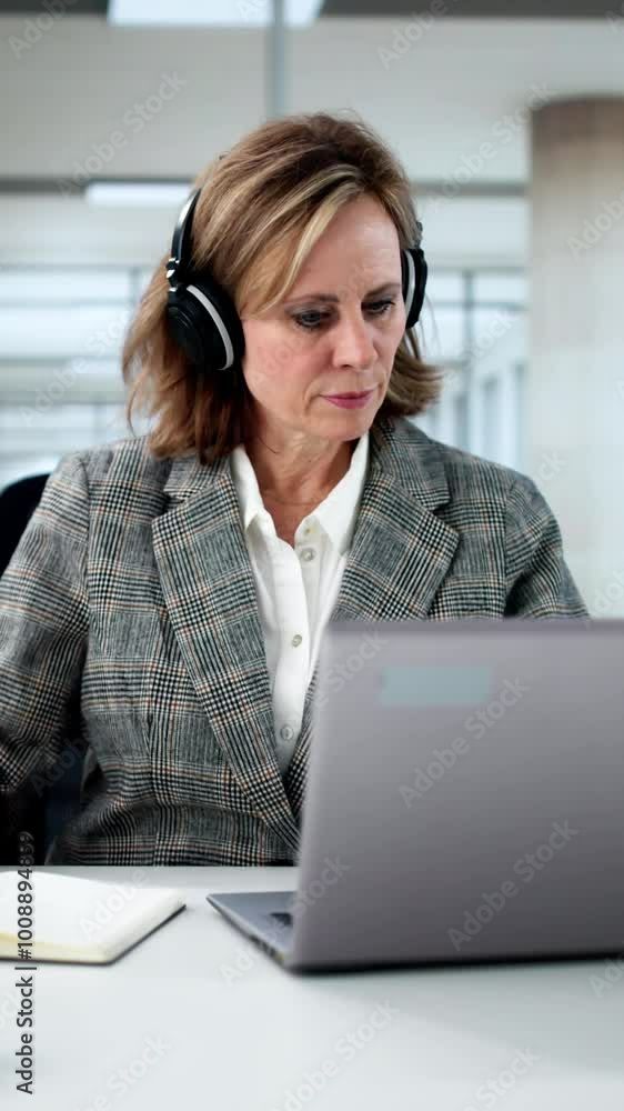 Student Embraces Online Studying With Laptop And Headphones, Enjoying Webinars Student Embraces Online Studying With Laptop And Headphones, Enjoying Webinars