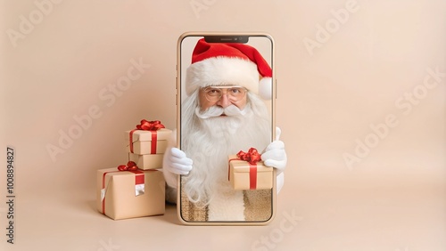 santa claus in a smartphone screen