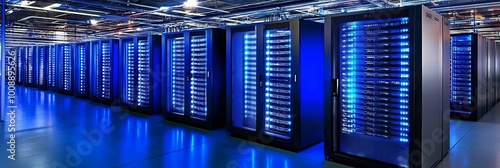 Obraz na płótnie Servers in Data Center, Server Racks, Big Data, Cloud Storage With Modern High Tech Cooling System.