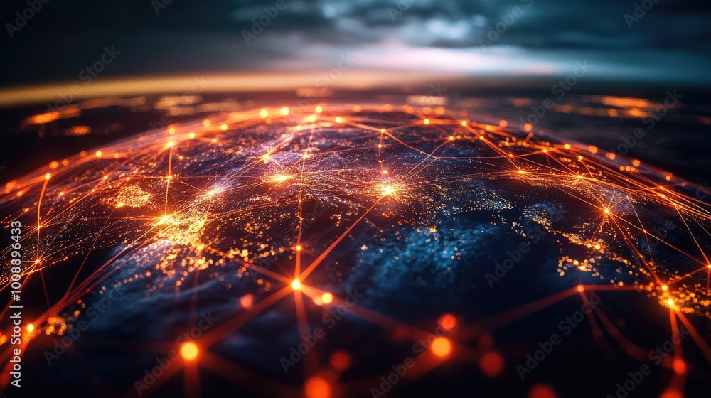 Global network concept with a 3D globe and bright, animated lines connecting different regions around the world --ar 16:9 --v 6.1 Job ID: d10a43f9-4031-4d11-b5f0-48cc3f0c1ee6 Global network concept with a 3D globe and bright, animated lines connecting different regions around the world --ar 16:9 --v 6.1 Job ID: d10a43f9-4031-4d11-b5f0-48cc3f0c1ee6