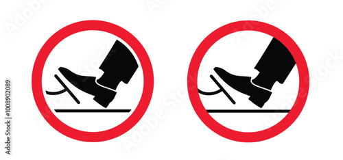Stop do not gas pedal or brake pedal. Break with foot icon. Cartoon Foot push clutch. Foot pressing the brake and clutch pedal. Foot steps or footprint sign. foot pushing the pedal gas.