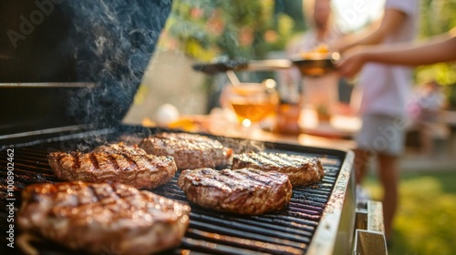 Juicy Meat Grilling on a Backyard Barbecue