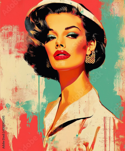 retro woman wall art painting
