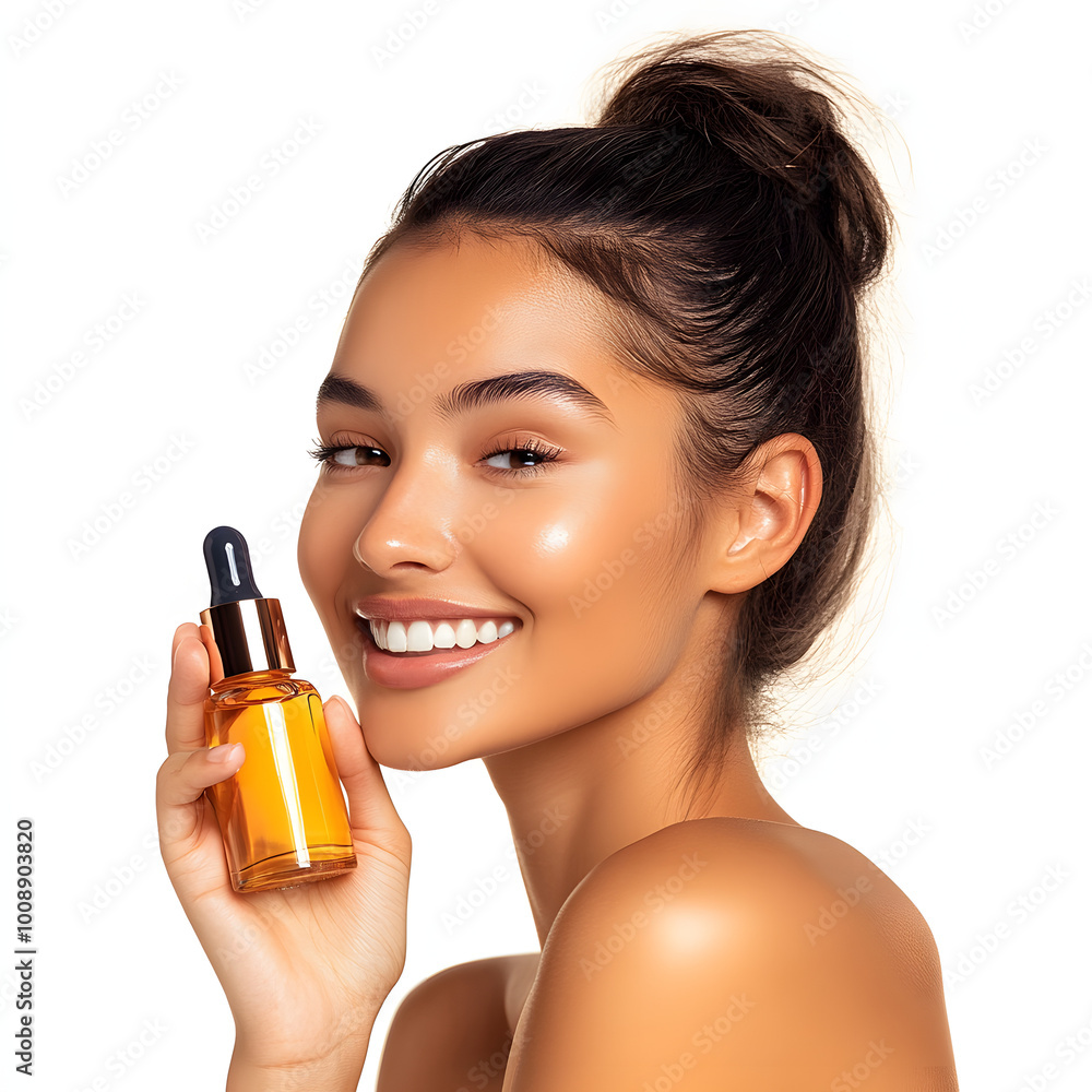 Fototapeta premium Model holding a serum bottle near her face