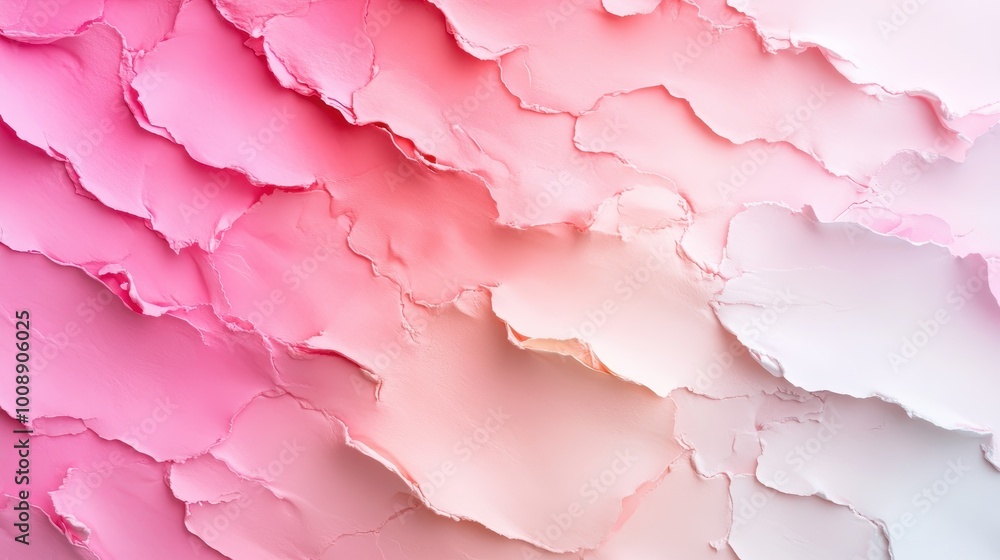 The image depicts textured layers of paint in shades of pink and peach, creating an abstract and artistic visual with a sense of depth and dimension. The image depicts textured layers of paint in shades of pink and peach, creating an abstract and artistic visual with a sense of depth and dimension.