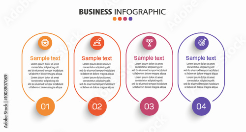 Business infographic design template with 4 options, steps or processes. Can be used for workflow layout, diagram, annual report, web design