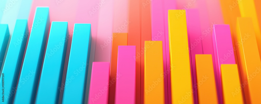 Colorful vertical bars create vibrant and dynamic visual representation of data trends and technology adoption. bright hues of pink, blue, and yellow evoke sense of innovation and creativity Colorful vertical bars create vibrant and dynamic visual representation of data trends and technology adoption. bright hues of pink, blue, and yellow evoke sense of innovation and creativity
