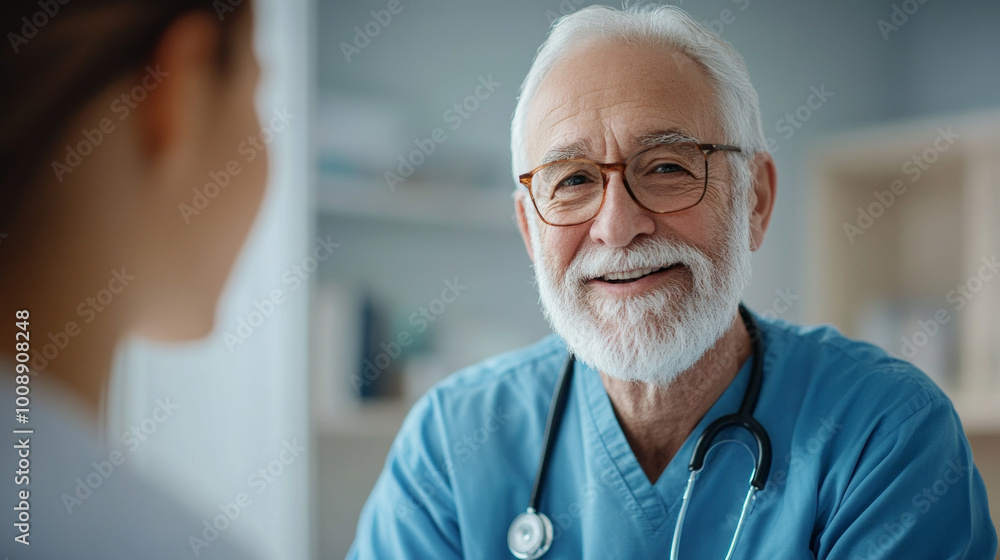 smiling healthcare professional in scrubs engages warmly with patient, showcasing caring and supportive atmosphere in medical setting smiling healthcare professional in scrubs engages warmly with patient, showcasing caring and supportive atmosphere in medical setting