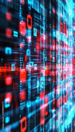 Wallpaper Mural Abstract Technology Background. Digital Code, Data Flow in Cyberspace, Futuristic 3D Illustration Torontodigital.ca