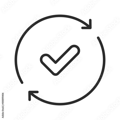 Check mark icon on round circle. Round convenient line icon.