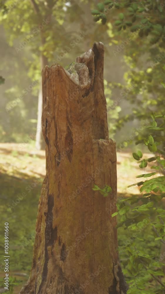 A Majestic Tree Stump Standing Alone in the Heart of a Lush European Summer Forest A Majestic Tree Stump Standing Alone in the Heart of a Lush European Summer Forest