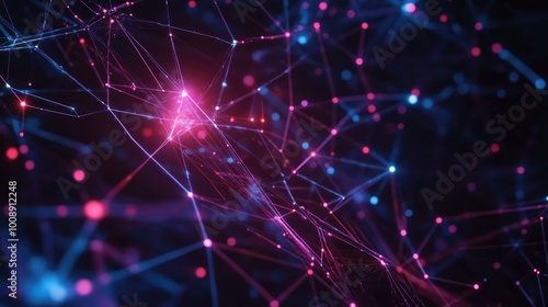 Wallpaper Mural Futuristic abstract technology connections with bright neon highlights and dark space Torontodigital.ca