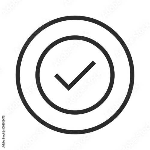 Check mark icon on round circle. Round convenient line icon.