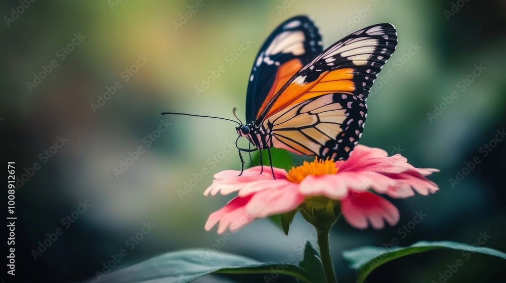 Colorful Butterfly on Delicate Flower Petals Colorful Butterfly on Delicate Flower Petals