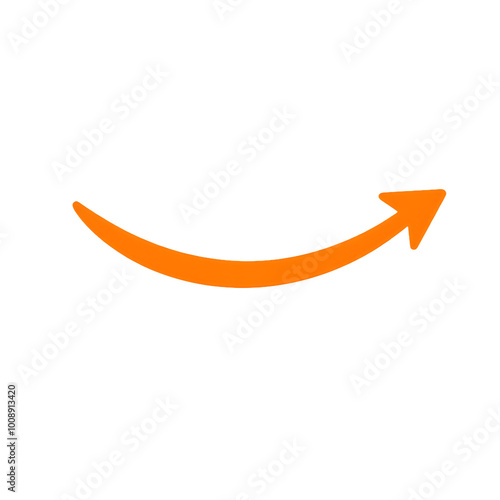 Long curved orange arrow pointing right, isolated on transparent background, Generative AI
